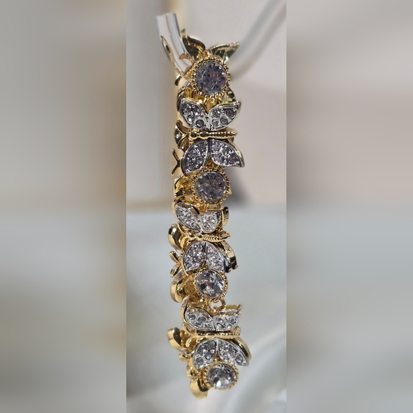 Gold and Clear Crystal Butterfly Bracelet - Picture 4 of 7
